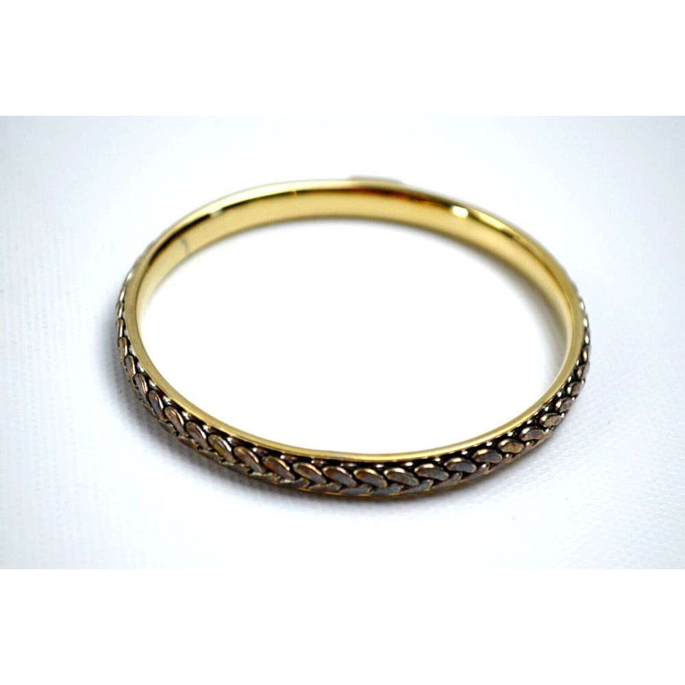 Gold Tone Dangle Bracelet Marked " W " with‎ Herringbone Pattern 2.75" Across